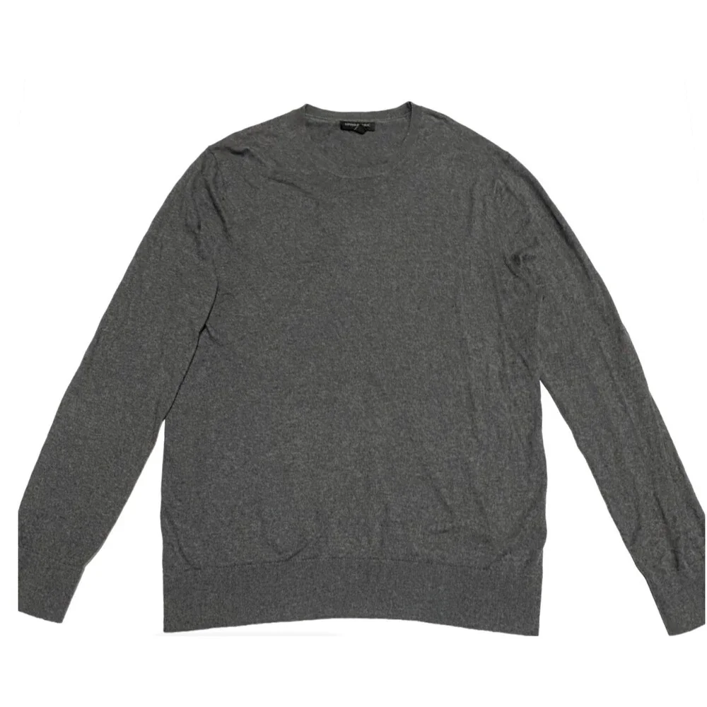 Banana Republic Cotton Sweater Gray Crewneck M Knit Pullover Mens Long Sleeve